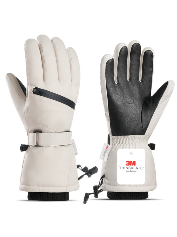 Men Women Winter Ski Gloves 5-Layer Thermal Waterproof Touchscreen Non-Slip PU Palm Snow Gear for Cycling Hiking Mountaineering