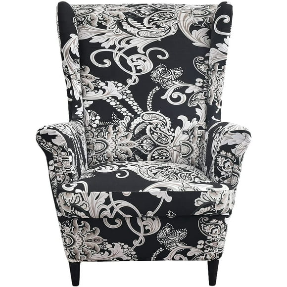 Printed Wing Chair Slipcovers 2 Piece Stretch Wingback Chair Cover Spandex Fabric Wingback Armchair Covers with Elastic Bottom for Living Room Bedroom Wingback Chair,29