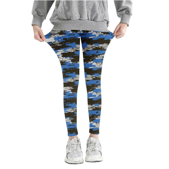 Odeerbi Toddler Girls Leggings Camouflage Stretchy Tights Pants High Waist Camouflage Printed Pants Stretchy Soft Tights Kids Summer School Wearing Blue