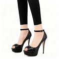 thumbnail image 4 of XYD Women's Peep Toe Strap Buckle Studded Pumps Platform Stilettos Super High Heels Sexy Nightclub Dress Shoes Size 5.5 Black, 4 of 4
