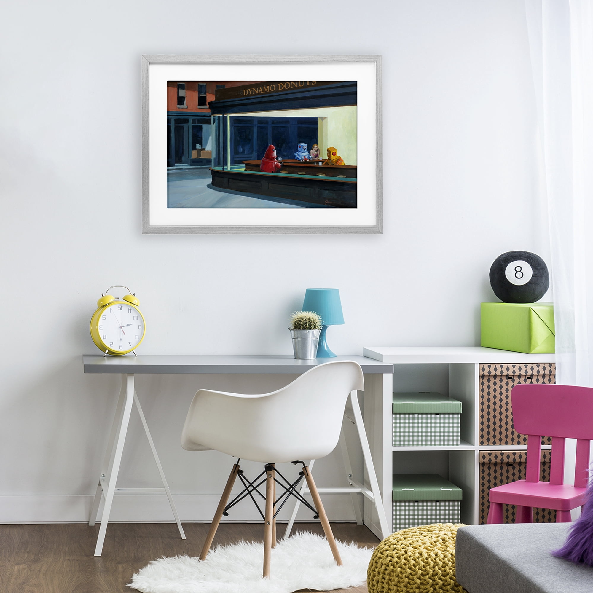 Stupell Industries Robots in Donut Shop Gray Framed Print Under Glass, design by Eric Joyner