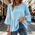thumbnail image 4 of ClodeEU Women's Round Neck Lace Bell 3/4 Sleeve Tiered Peplum Blouse,Casual Loose Flowy Summer Tunic Top Blue,Women's Plus L, 4 of 8
