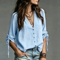 thumbnail image 4 of dazeni Oversized Blouse for Women Ruched Drawstring Long Sleeve Tops Loose Fit V Neck Shirts Casual Dressy Top Sky Blue XX-Large, 4 of 6