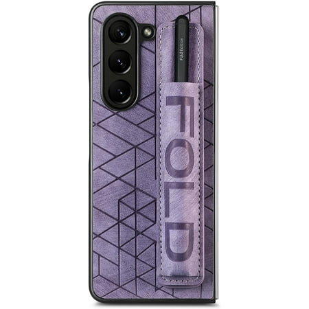 All-Inclusive Mobile Phone case for Samsung Galaxy Z Fold 3/4/5, Elastic Retractable Wrist Strap, Pen Insertion Hole Anti-Fall Protective Cover,Z Fold 3,Purple