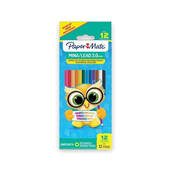 Lápices de Colores Paper Mate Redondos 3.0mm Unipunta 12 Piezas
