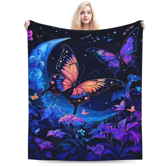 Butterfly Moon Fantasy Art Warm Lightweight Blanket Soft Fleece Blankets Throw Blanket All Seasons Flannel Material Blanket Cow Gifts Living Rooms Sofa Decor 50x40