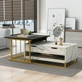 thumbnail image 3 of Nesting Coffee Table Set of 2, Nesting Tables for Living Room with 2 Drawers and Open Shelf, Modern Gold Coffee Table Set with Faux Marble Top, Solid Metal Frame, Black and White, 3 of 10