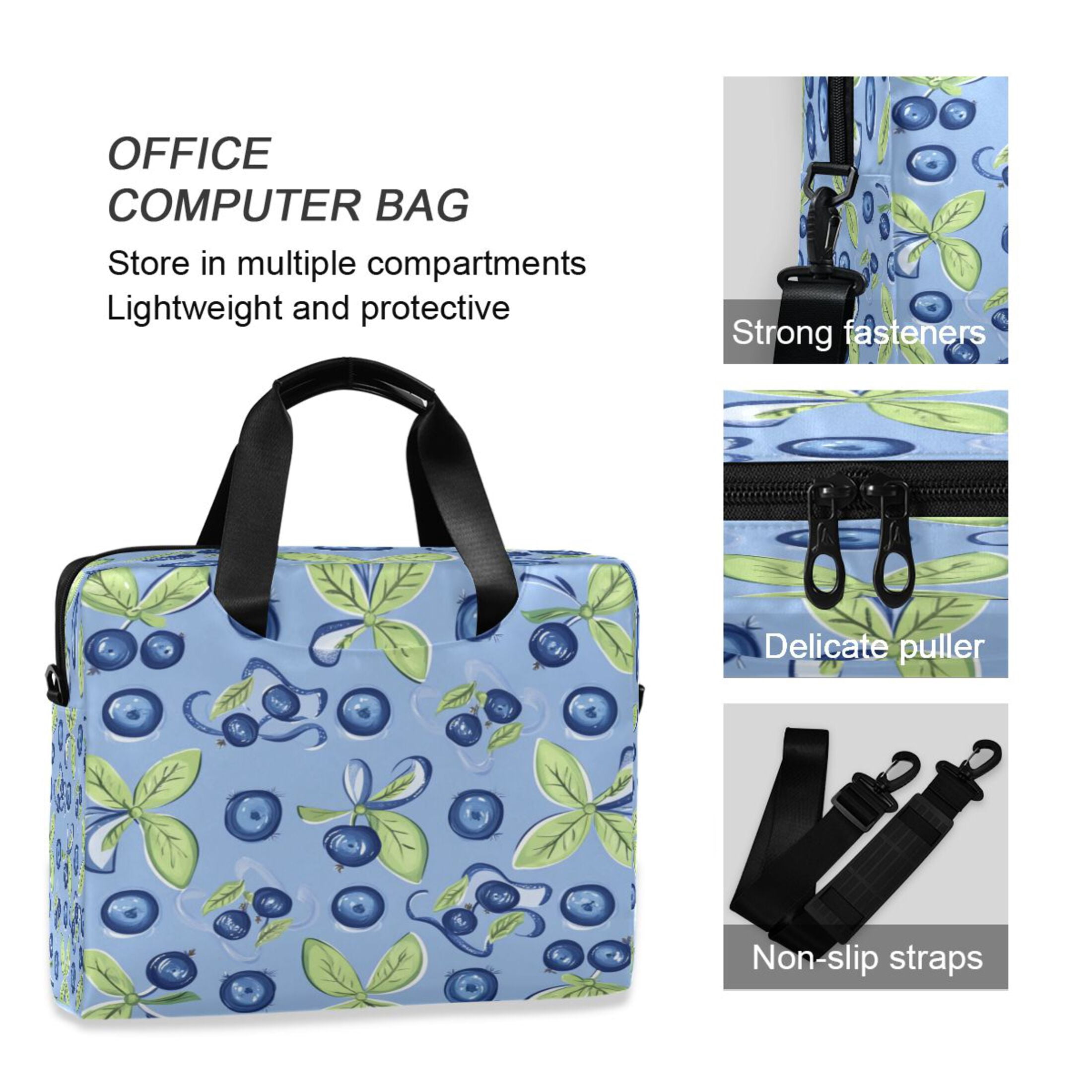 16" Laptop Tote Bag Laptop Sleeve Case Computer Briefcase for Work & Travel Blueberry and Ribbon