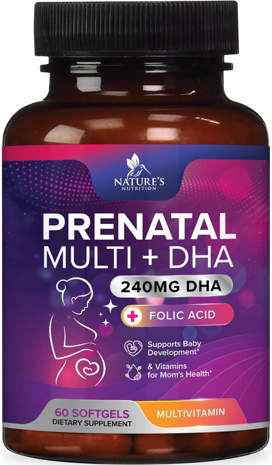 Prenatal Vitamins with DHA and Folic Acid - Before, During and Post Pregnancy - Made in USA - Best Multivitamin with Vitamin A, C, D, B12, Non-GMO - 60 Softgels
