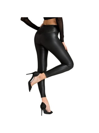 Women's Black Faux Leather Leggings Sexy High Waisted Tummy