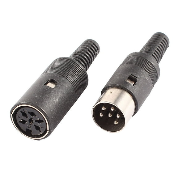 Unique Bargains Pair Black Plastic Cover DIN 6 Pin Male Female Straight Audio Adapter