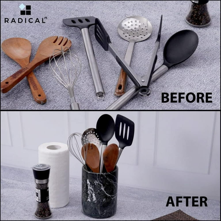 Utensil Holder Spoon Caddy Countertop Black Handmade Marble Kitchen Utensils Set Organizer - 5.5x6.5 inch Utinsle Holders Home Accessories (bz-03)