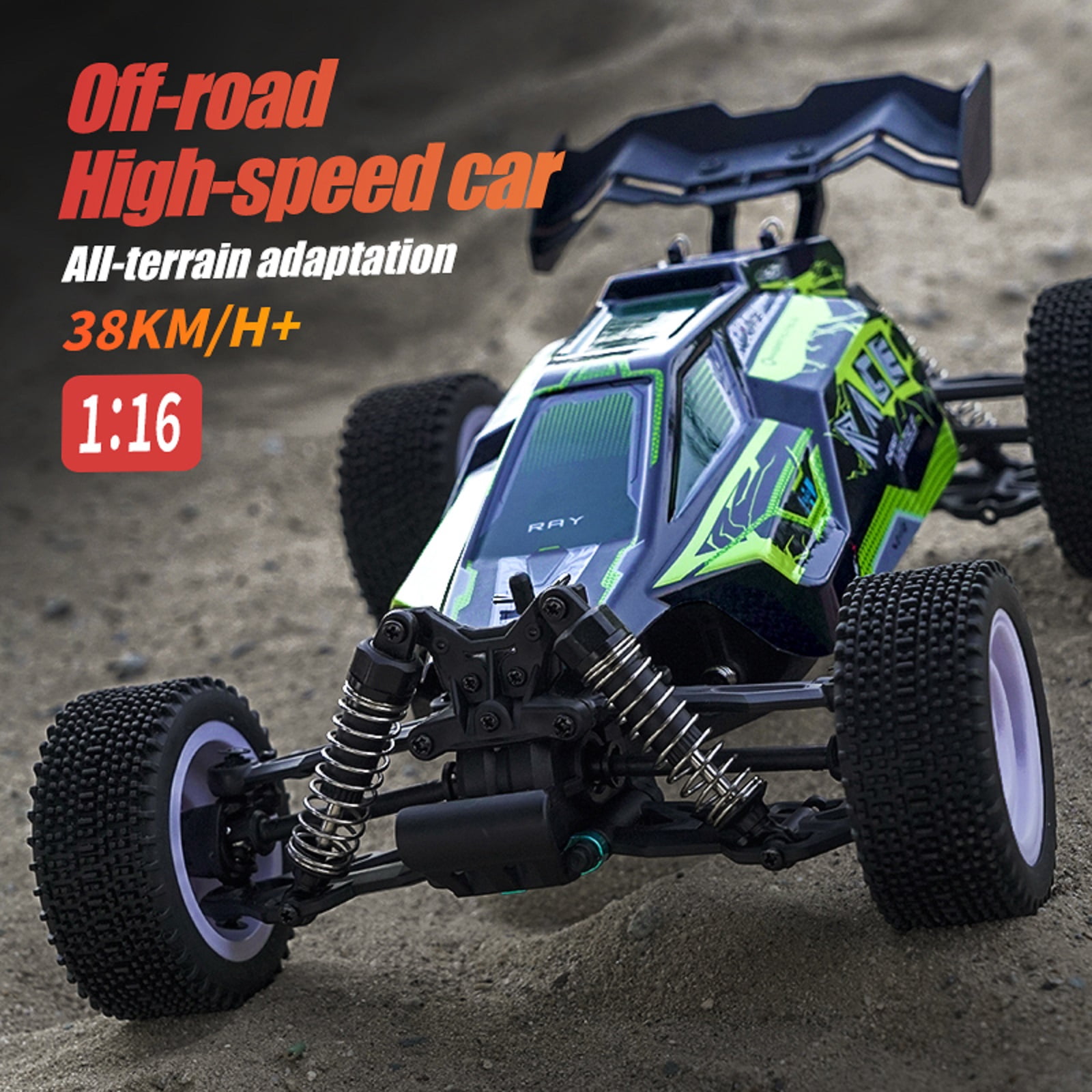 1:16 Scale All-Terrain RC Car for Adults, 38+KM/H High Speed 4WD Off-Road Remote Control Truck with 2 Rechargeable Batteries and Interchangeable car shells