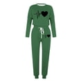 thumbnail image 4 of Puntoco Conjunto de pijama cómodo para mujer, con estampado de letras de invierno, cuello redondo, manga larga, pantalones, ropa informal para el hogar, 4 of 4