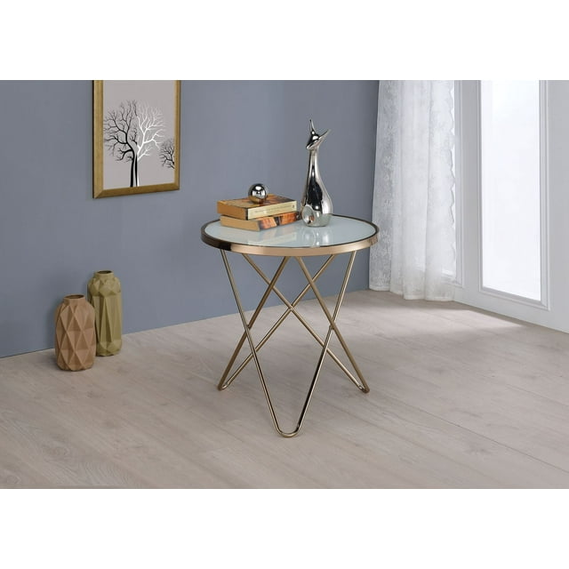 ACME Valora End Table in Champagne & Frosted Glass