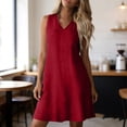 thumbnail image 3 of TAGOLD Womens Sleeveless V-Neck Knee-High Dress Zip Solid Color Short Dress For Summer Daily Use, 3 of 5