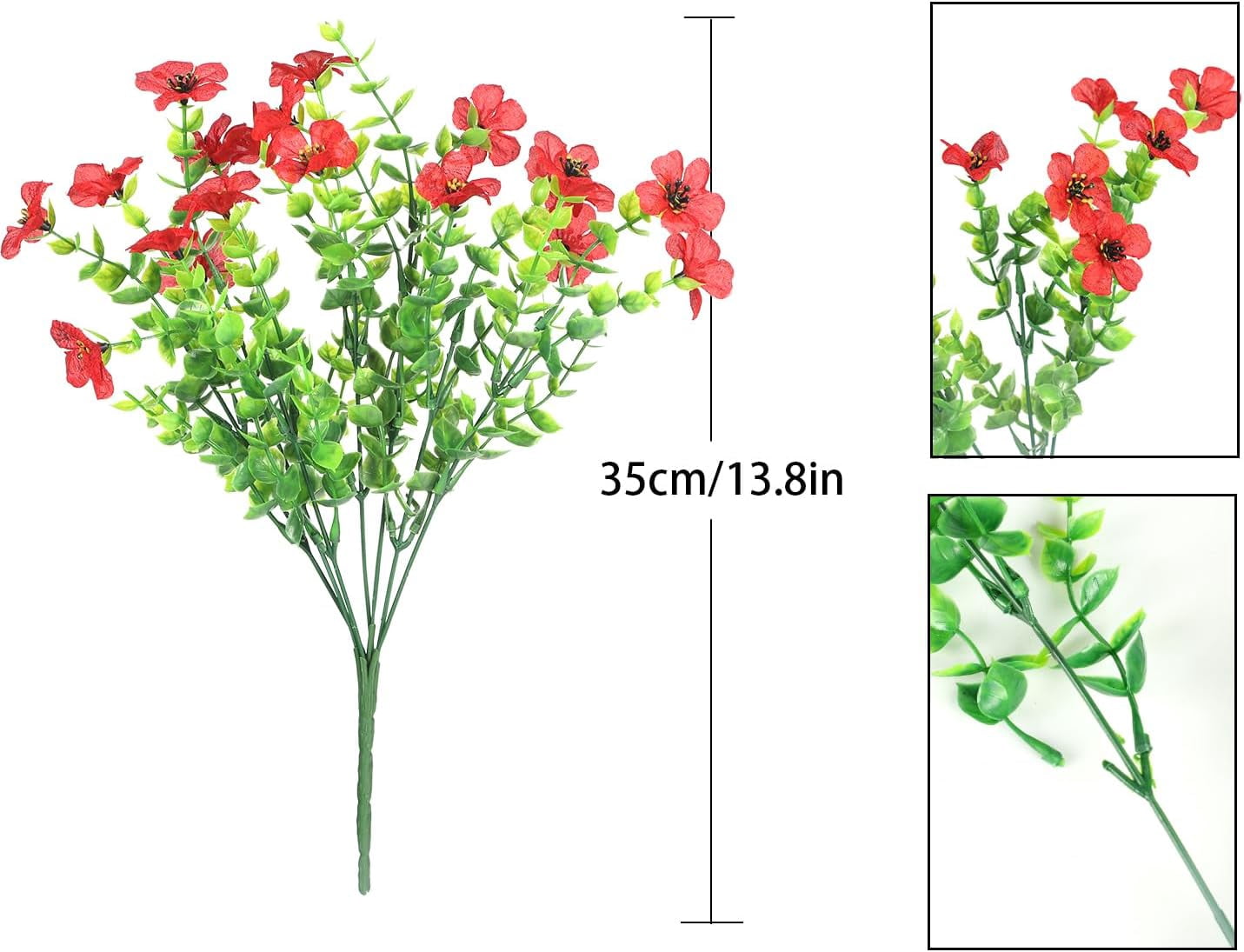 Artificial Flowers for Outdoors Plants Fake Plants Uv Resistant Faux Plastic Daffodils Flower Greenery Boxwood for Spring Planters Outdoor Front Porch Garden Porch Patio Decoration (Red)