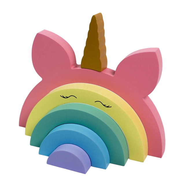Rompecabezas de bloques de construcción de madera apilables y encajables. Juguetes educativos Montessori para la primera infancia. unicornio
