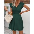 thumbnail image 6 of Dark Green Eyelet Lace V-Neck Short Sleeve A-Line Mini Dress, 6 of 6
