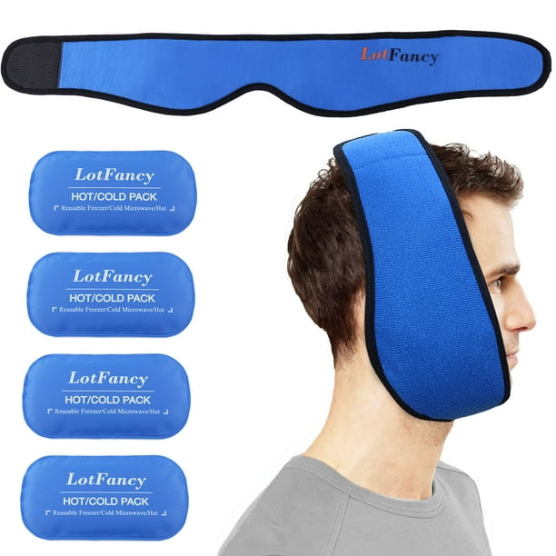 LotFancy Face Ice Pack Wrap for Jaw, TMJ, Wisdom Teeth, with 4 Reusable