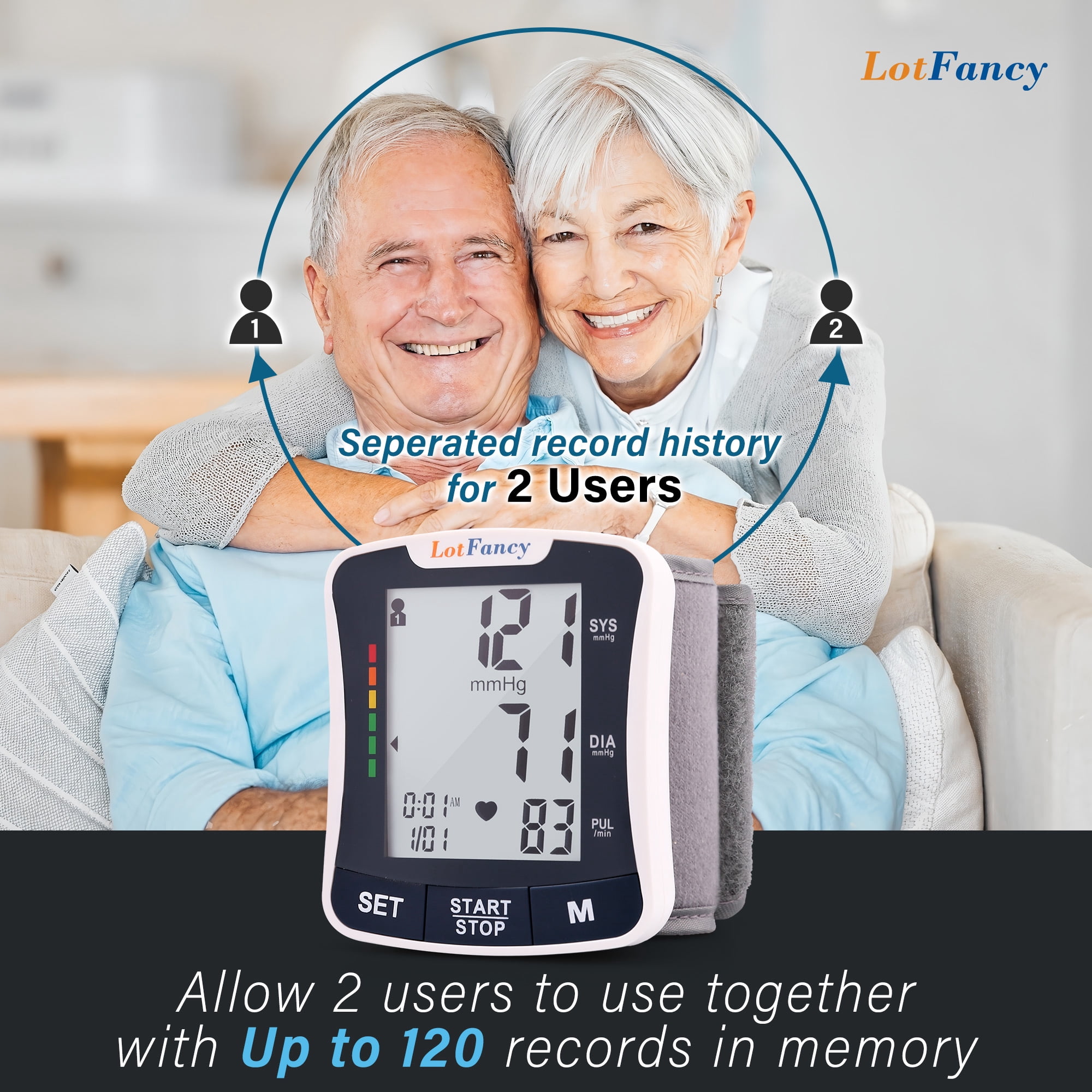 LotFancy Blood Pressure Monitor, Wrist BP Cuff Machine Voice Broadcast, Home BP Gauge