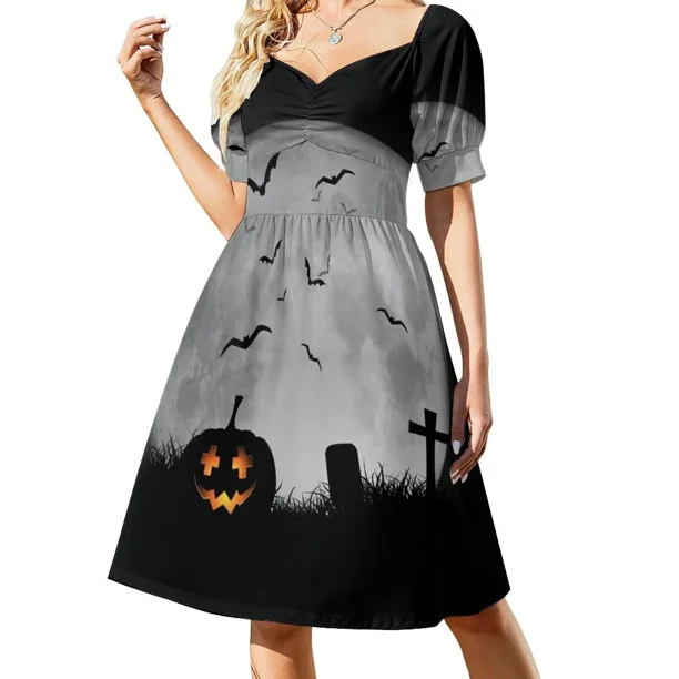 Vestido sin mangas de calabaza iluminada por la luna, ropa de mujer, vestido de tendencia, vestidos de mujer elegantes de verano, vestidos de mujer en oferta, vestidos de mujer, vestido