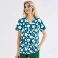 thumbnail image 2 of Scrubs For Women Tops, Plus Size Floral Printed Scrub Working Uniform Tops V Neck Short Sleeve Tshirts Workwear Tee With Pockets Scrubs Top Jacket Womens Shirt Tops Tank (M, Light Blue) ZMTing, 2 of 4