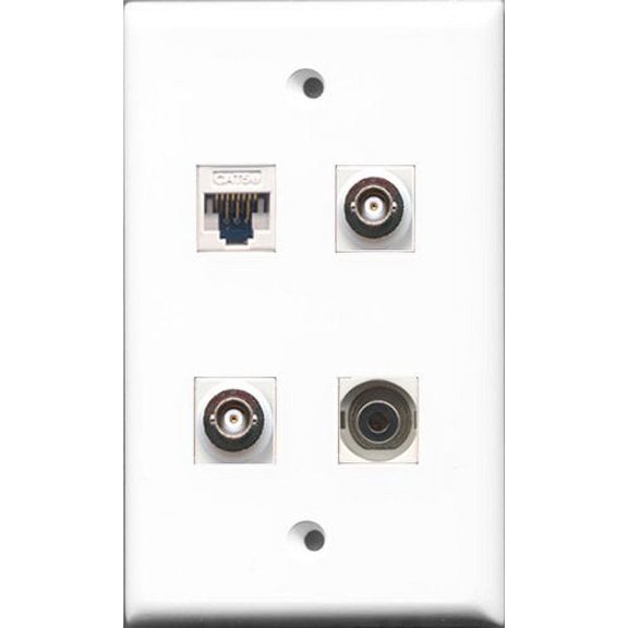 RiteAV - 1 Port 3.5mm 2 Port BNC and 1 Port Cat5e Ethernet White Wall Plate