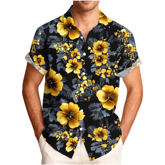 Stamzod Hawaiian Shirt for Men Big & Tall Summer Beach Vacation Shirts Short Sleeve Button Down Casual Shirt Black B S