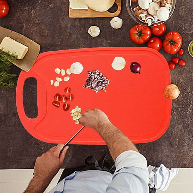 Double Sided Plastic Cutting Board with Grinding Area - Eco-Friendly Non-Slip Dishwasher Safe for Countertop 32.5x20x0.3cm Kitchen Tool