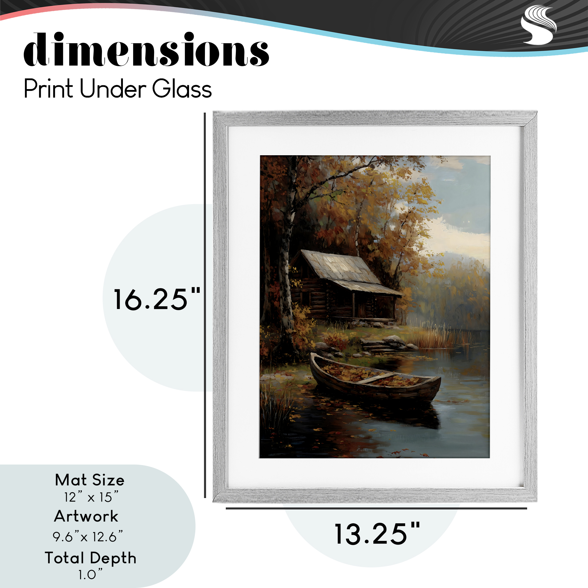 Autumn Cabin Canoe with Leaves Gray Framed Print Under Glass, design by Arlington Prints