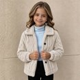 thumbnail image 3 of Cethrio Girls Fleece Jacket, Warm Collared Long Sleeve Button Front Winter Outerwear Size 5-6 Years Beige, 3 of 6