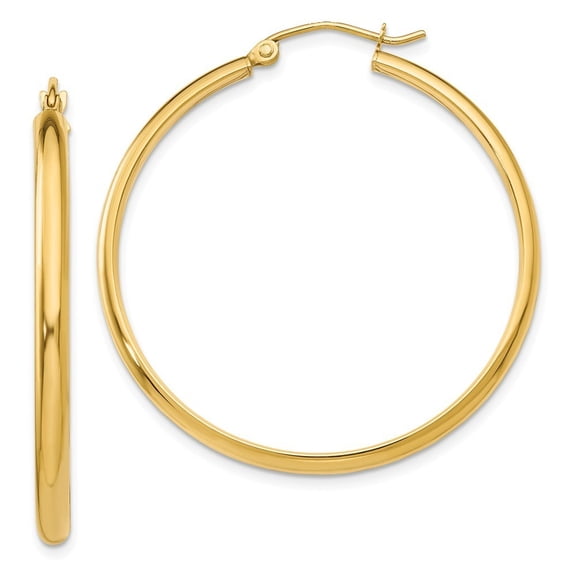 14k Yellow Gold Polished Hoop Earrings - 2.7 Grams - Measures 37x26mm Wide 2.75mm Thick