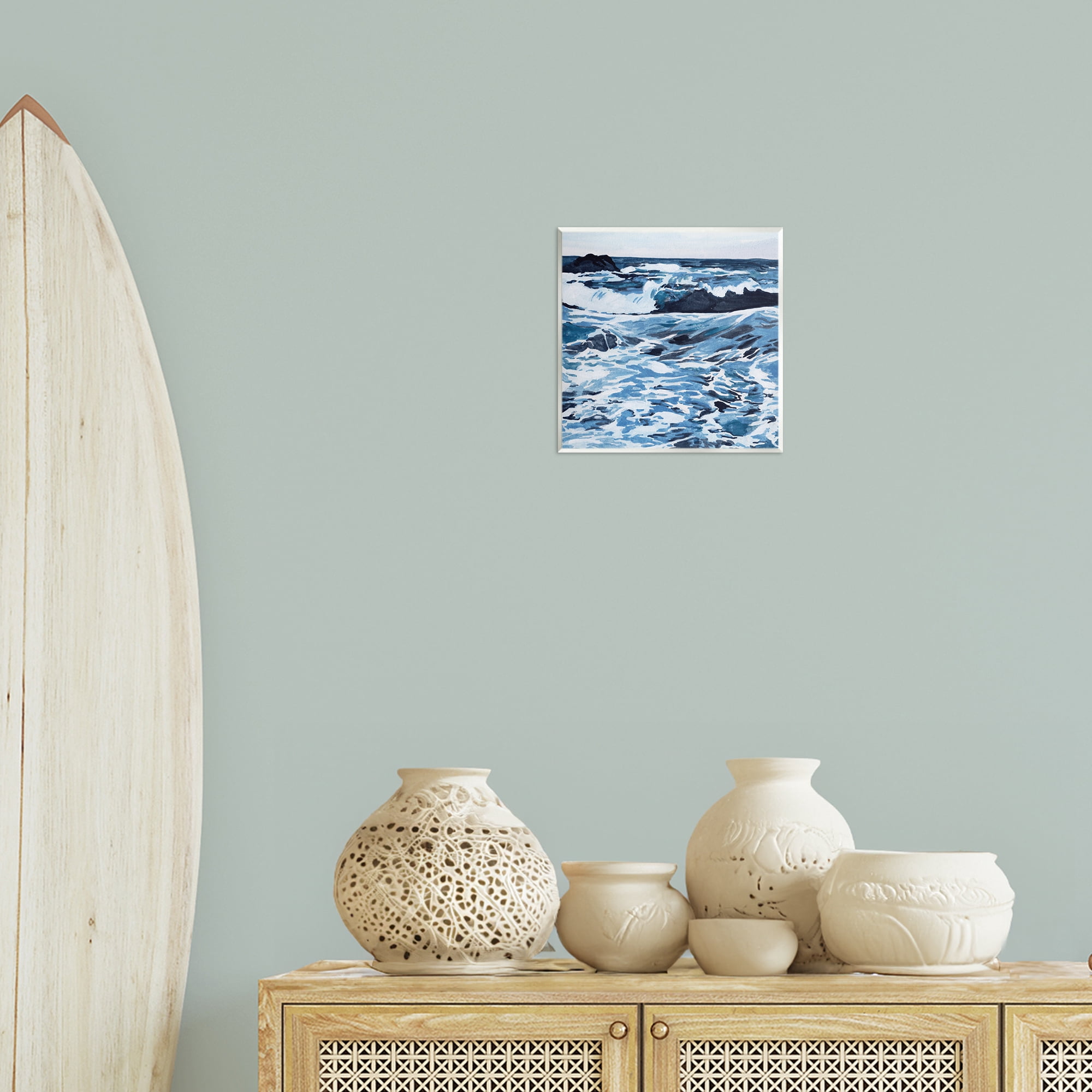 Stupell Industries Blue Coastal Waves Landscape Painting Unframed Art Print Wall Art, 12 x 12