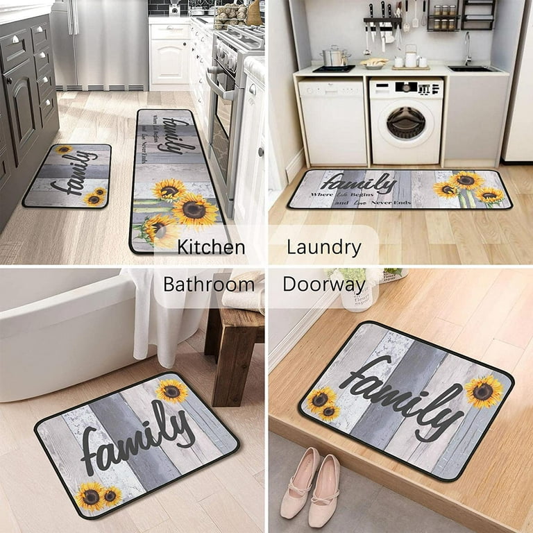 Boho Sunflower Anti Fatigue Kitchen Rugs, Vintage Absorbent Non