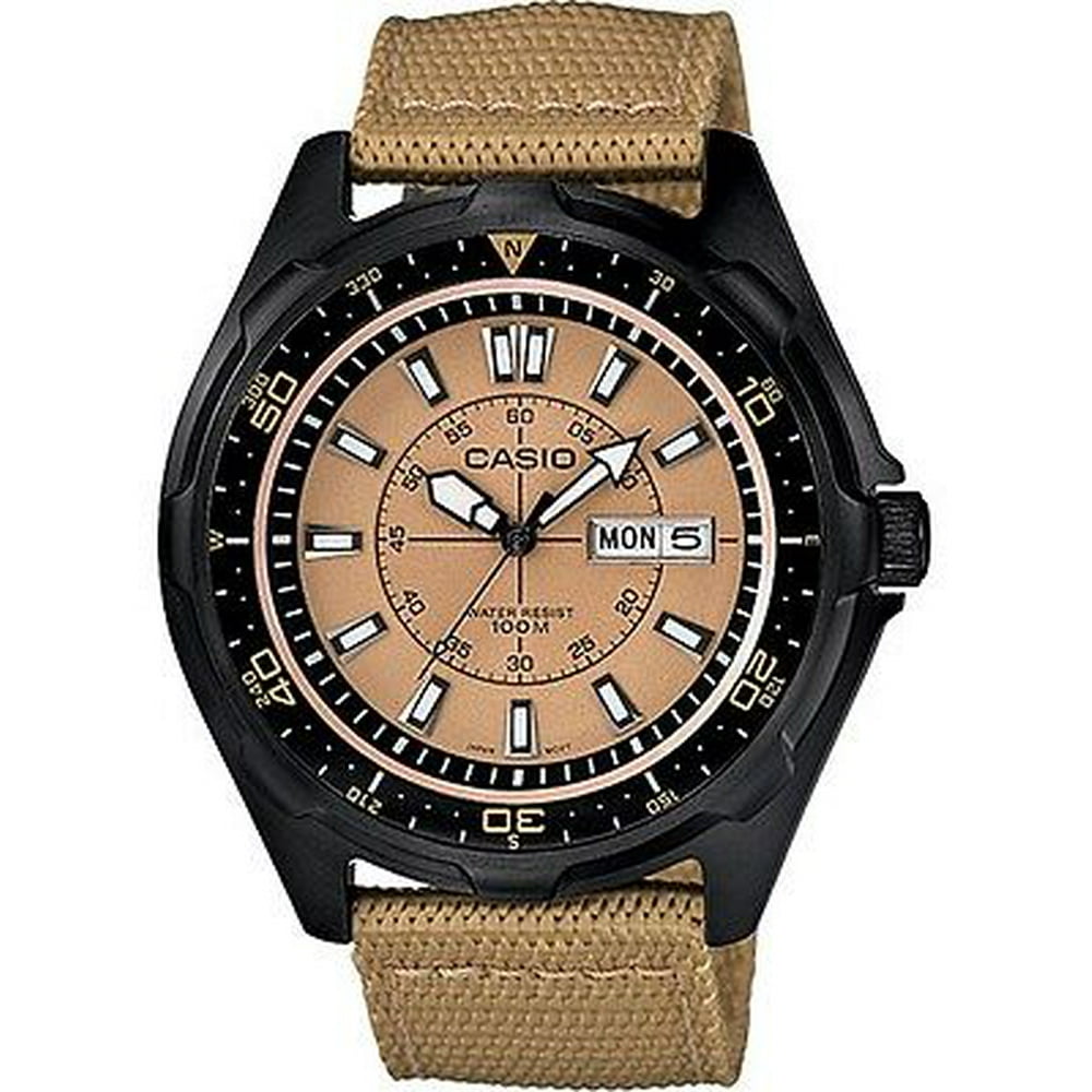 Casio - Casio AMW110-9AV Men's Military Nylon Band Analog Khaki Dial Day Date Watch - Walmart