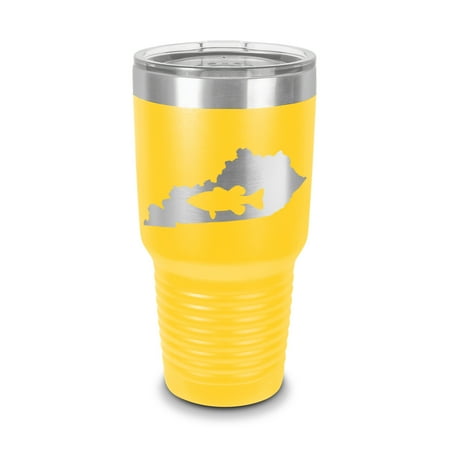 

Kentucky Bass Tumbler 30 oz - Laser Engraved w/ Clear Lid - Stainless Steel - Vacuum Insulated - Double Walled - Travel Mug - state shaped largemouth fishing fish ky - Yellow