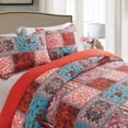 thumbnail image 2 of WannaToo Quilt King Size Comforter Cotton Bedding Set With Shams, Blue & Red, 2 of 7