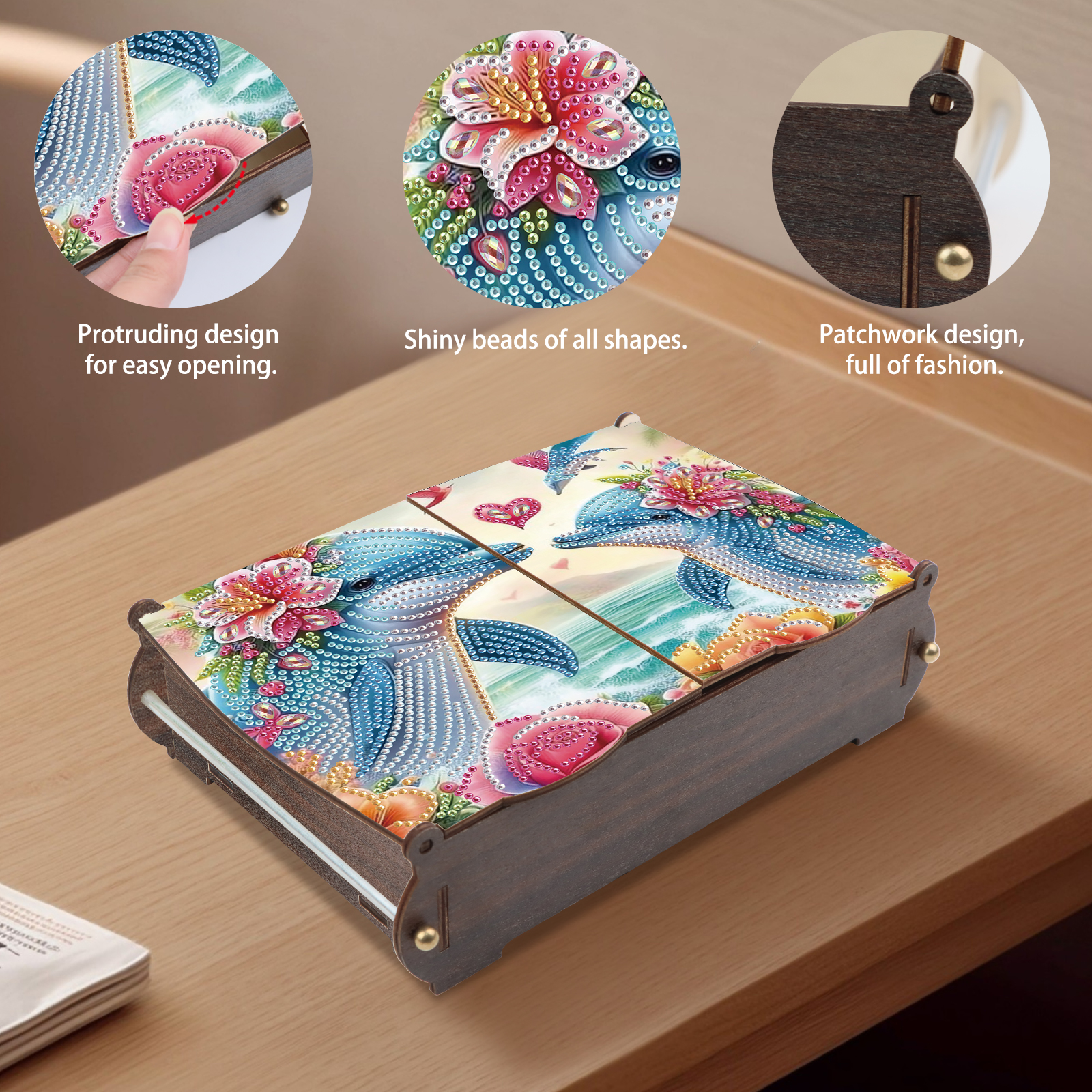 Diamond Painting Kit Storage Box, Floral Dolphin DIY Multi-Purpose Craft Storage Box, Ideal for Home Office Holiday Gifts