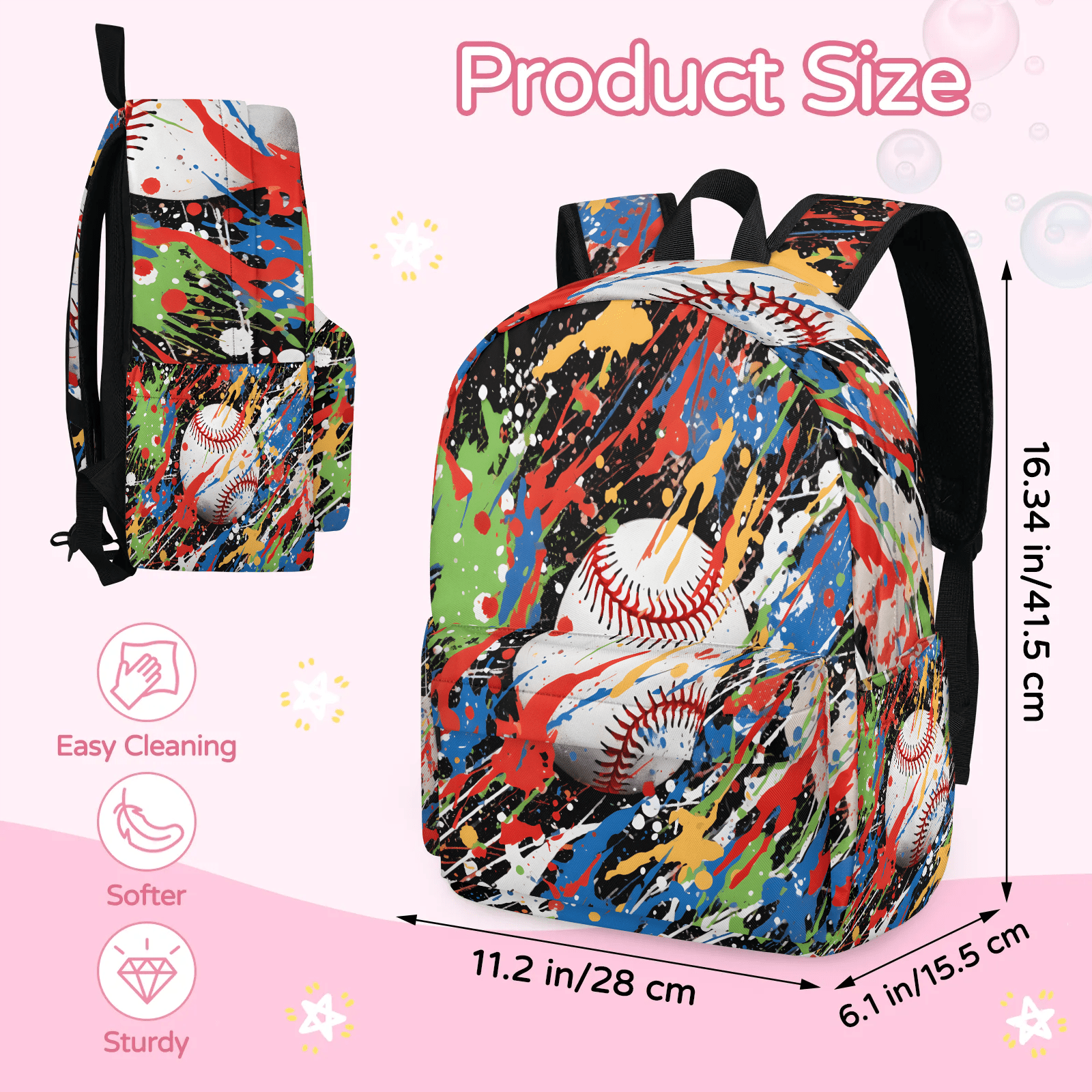 Herdesigns Graffiti Baseball Backpack for Men Women, Lightweight Laptop Backpack 16.3 Inch Softball Sports Casual Daypack for Travel Work Commuter