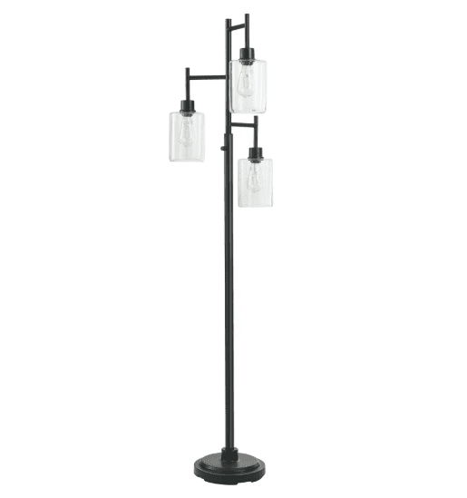 Better Homes & Gardens Lampadaire contemporain noir à 3 lumières et verre transparent – ​​63,5 po