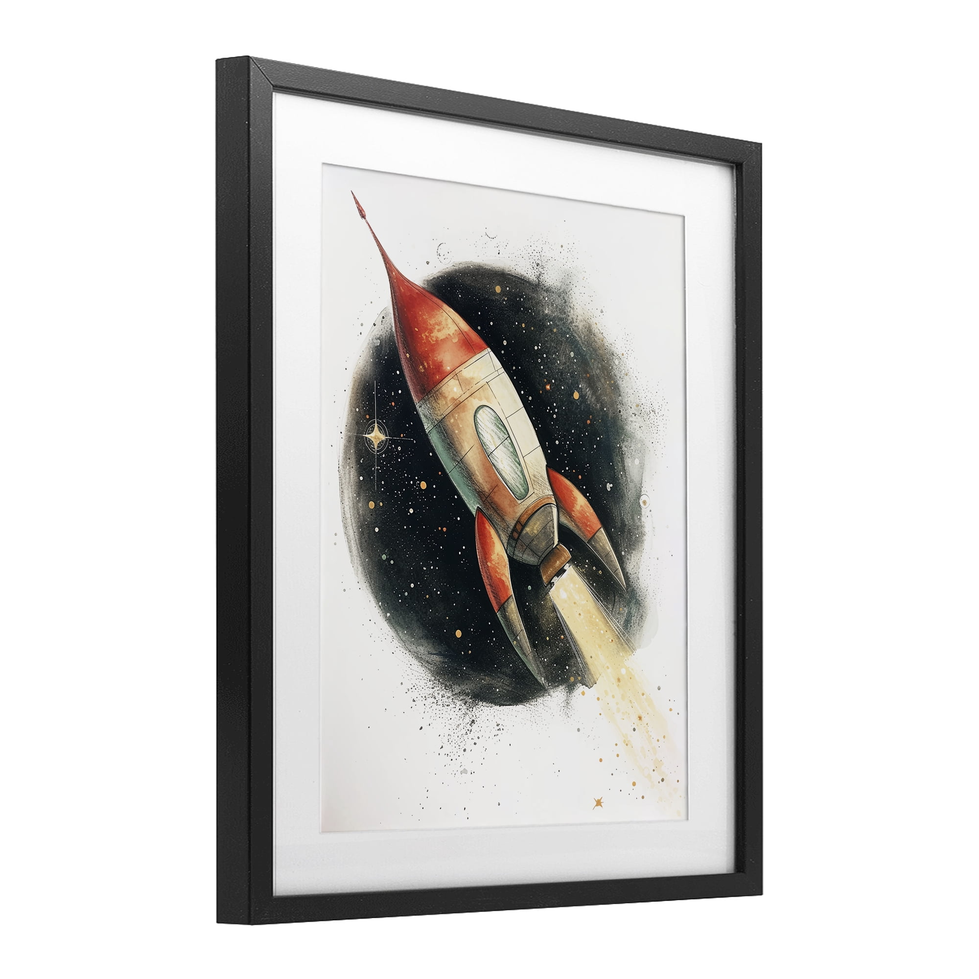 Stupell Industries Journey To Space Rocket Black Framed Print Under Glass, design by Ray Powers