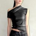 thumbnail image 2 of Women's Slim Fit Shoulder Leather Top Summer Street Style Fashion, 2 of 2