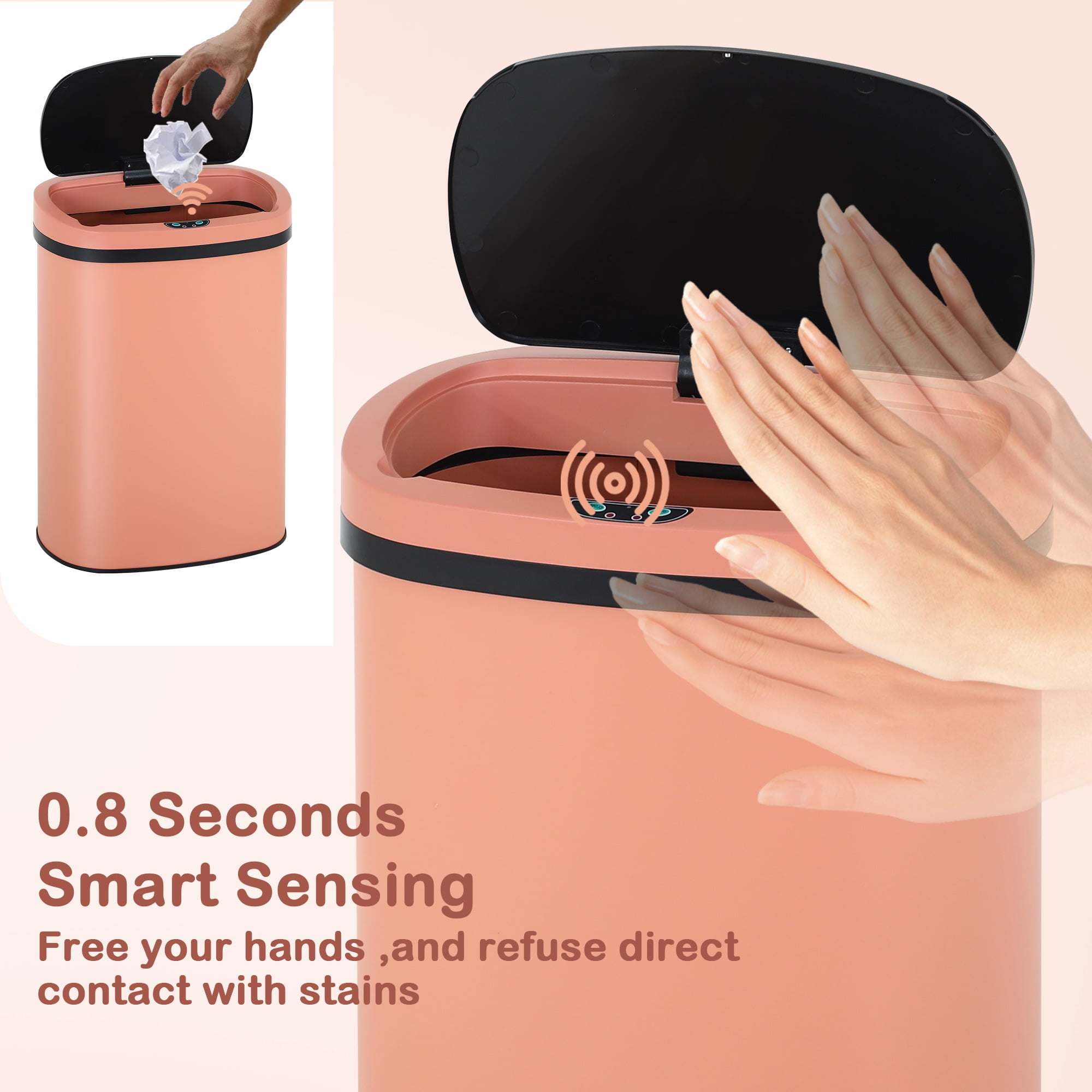 CL.HPAHKL 13 Gallon Kitchen Trash Can with Lid, Stainless Steel Oval Automatic Garbage Can for Home Office Bedroom Living Room Garage, Large Capacity Trash Bin Trashcan, Pink