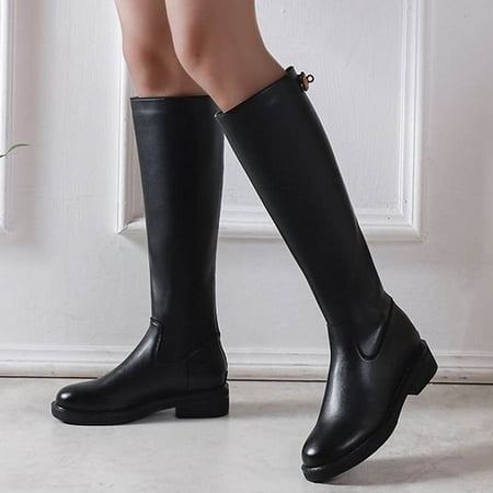 

Midewhik Toe Back Fashion Round Color Zipper Elastic Boots Heel Thick Women s Solid women s boots