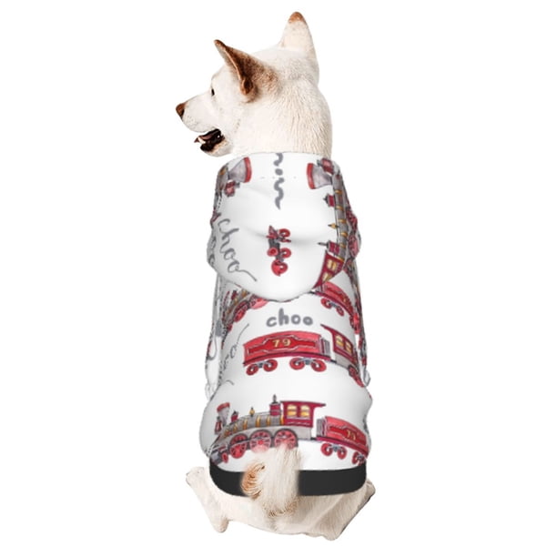 Fotbe Retro Train Sudadera con Estampado para Perros Pequeños – Suéter con Capucha para Mascotas, Tela Suave de Forro Polar con Bolsillo-Medium
