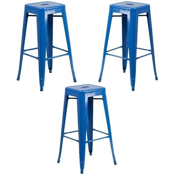 Home Square 30" Backless Metal Bar Stool in Blue Finish - Set of 3