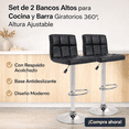 thumbnail image 3 of Set de 2 Bancos Altos para Cocina y Barra, Giratorios 360°, Altura Ajustable, con Respaldo Acolchado y Base Antideslizante, 3 of 3
