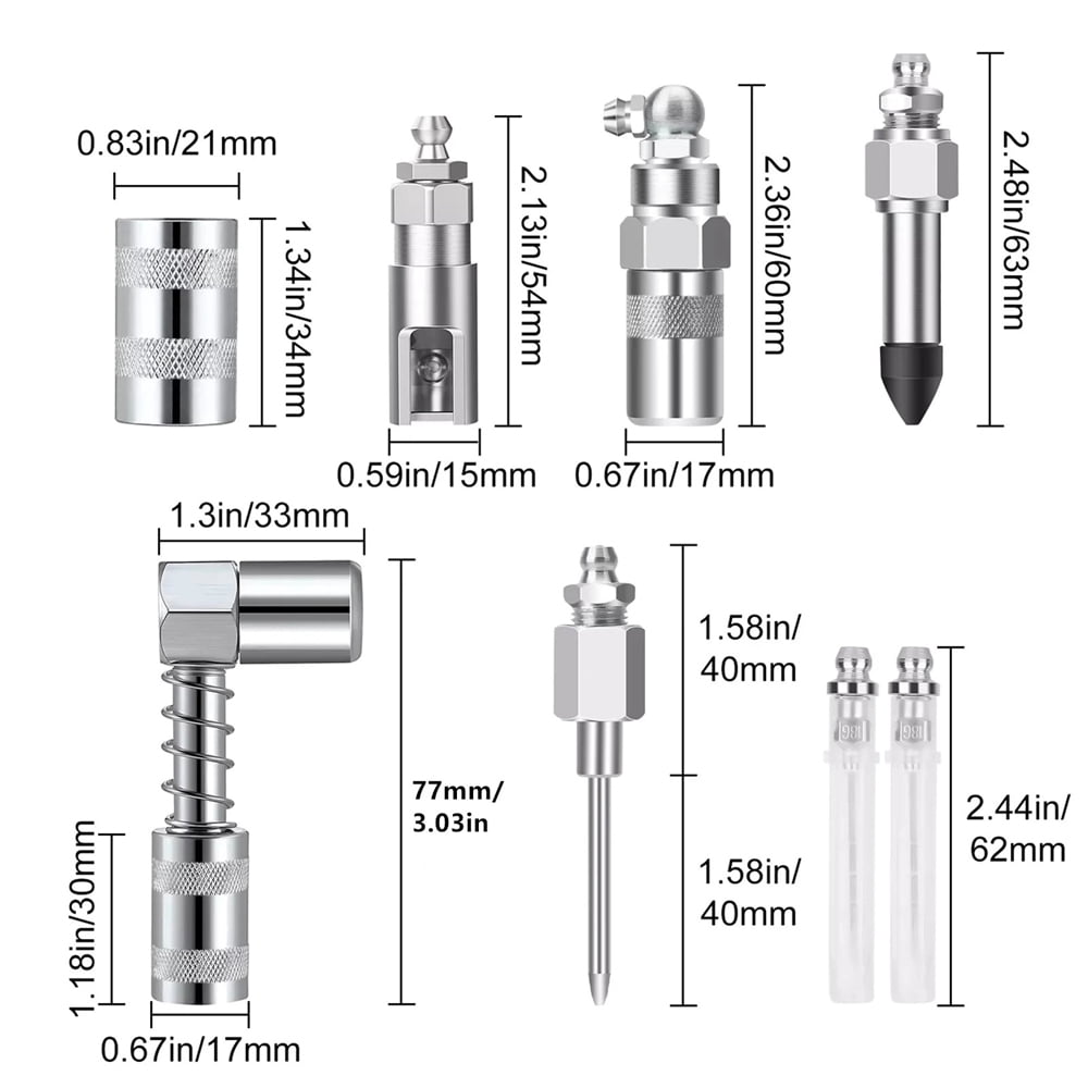 8‑Piece Grease Gun Injector Needle & Nozzle Accessory Set with 90° Coupler Adapter, Universal Grease Fittings Tool Kit for Automotive, Industrial & Machinery Lubrication