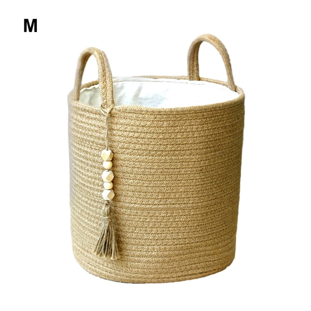 Baohd Storage Tightly Woven And Cotton Rope Dirty Woven Storage Basket Basket Convenient And Storage Solution Wire Basket Jute with lining M